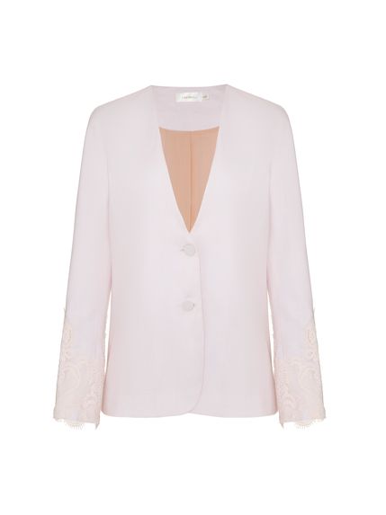 BLAZER CHANTILLY LINHO PURO COM RENDA ROSA