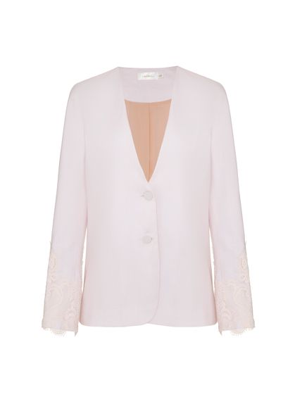 BLAZER CHANTILLY LINHO PURO COM RENDA ROSA