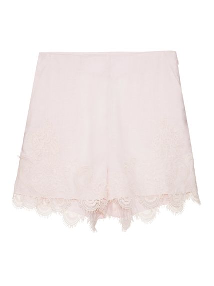 SHORT PASTIS LINHO PURO COM RENDA ROSA