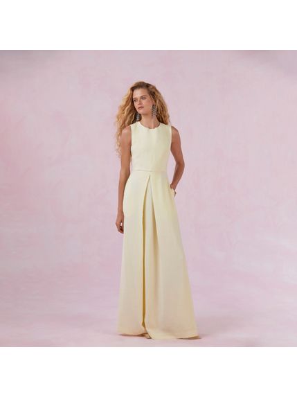 VESTIDO HELOISE LONGO COM PREGA AMARELO
