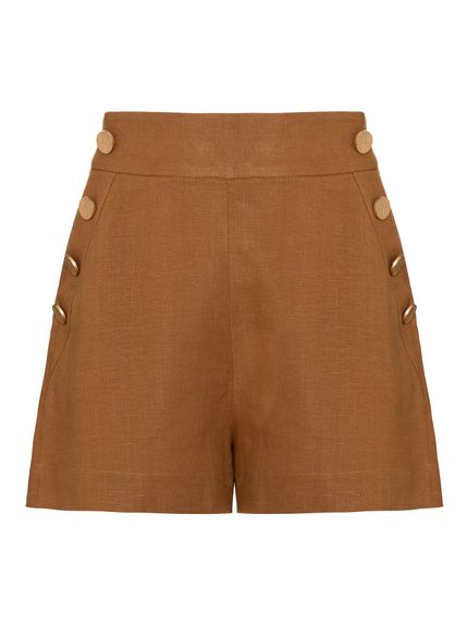 SHORT BOIS MARRON EM LINHO