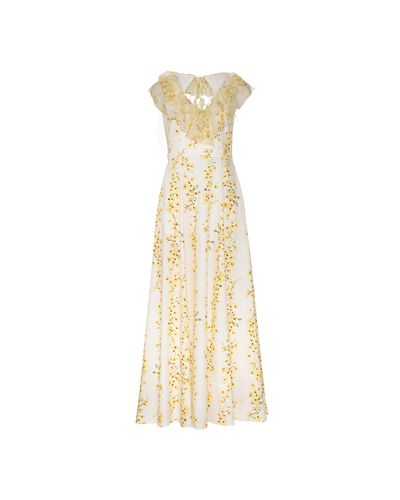 VESTIDO CRIQUE LONGO DECOTE V ESTAMPA CHUVA DE OURO