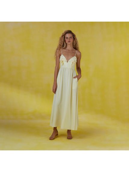 VESTIDO CANNEBERGE MAXI MIDI COM FLOR BUSTO AMARELO