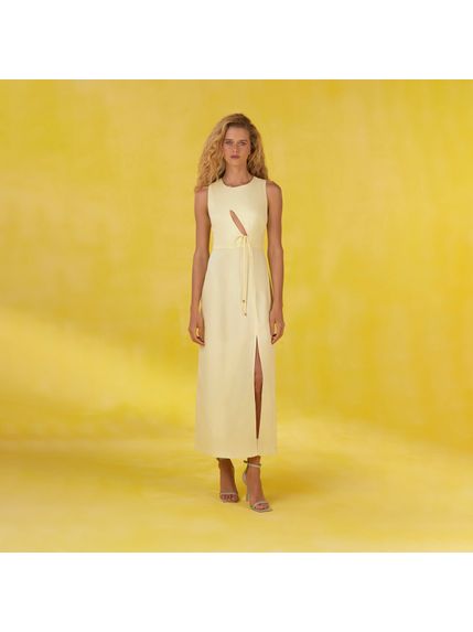 VESTIDO MER MAXI MIDI COM FENDA AMARELO