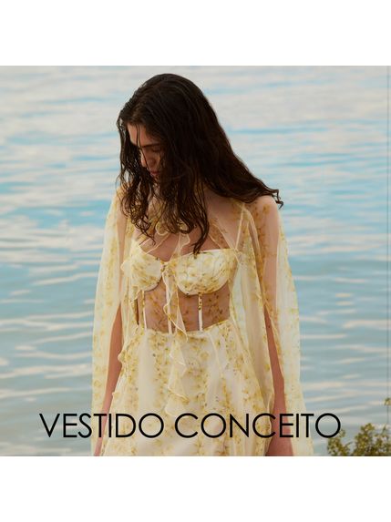 VESTIDO EAU DE SOLEIL MAXI MIDI ESTAMPA CHUVA DE OURO