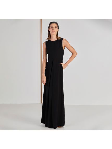 VESTIDO HELOISE LONGO COM PREGA PRETO