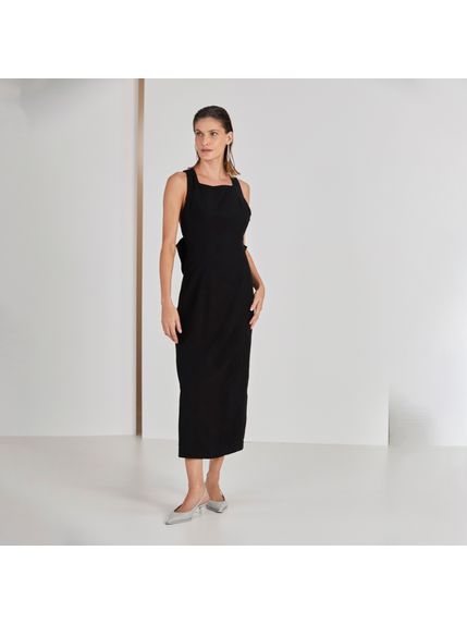 VESTIDO GABRIELLE MAX MIDI COM LACO COSTAS PRETO