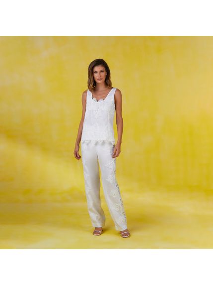 CALCA ESTELLE RETA COM RENDA OFF WHITE