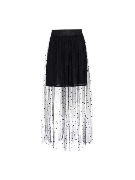 SAIA MANON MAXI MIDI COM PEROLAS PRETO