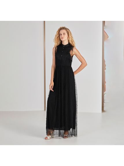 VESTIDO MAELLE LONGO COM PEROLAS PRETO