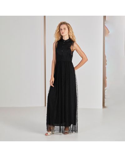 VESTIDO MAELLE LONGO COM PEROLAS PRETO