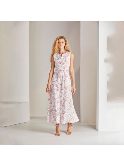 VESTIDO ROGUETTE MAXI MIDI COM CINTO ESTAMPA TOILE DE JOUY PASSAROS