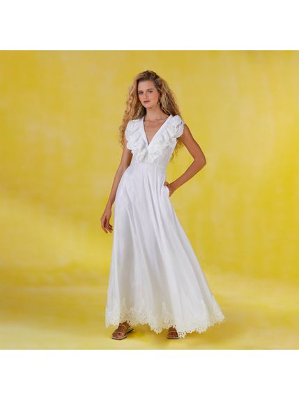 VESTIDO PAULETTE LONGO COM RENDA BRANCO