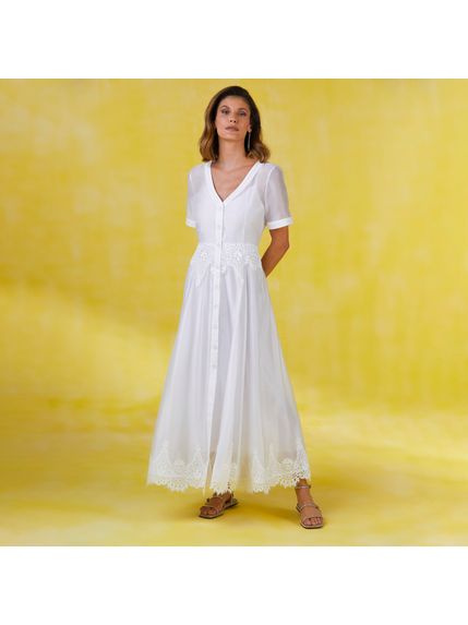 CHEMISE PENELOPE MAX MIDI COM RENDA BRANCO