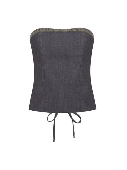 CORSET MARIKA EM ALFAIATARIA CINZA COM TRAMA DE LUREX