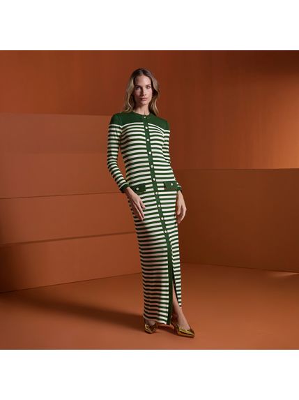 VESTIDO INAIR LONGO LISTRADO VERDE