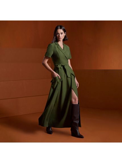 VESTIDO LACEY LONGO EM ALFAIATARIA VERDE