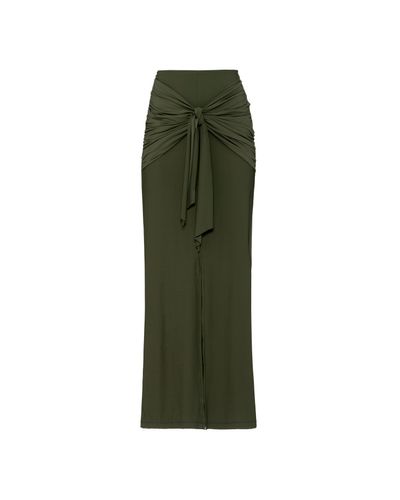 SAIA SORREL LONGA COM FENDA E AMARAÇÃO VERDE