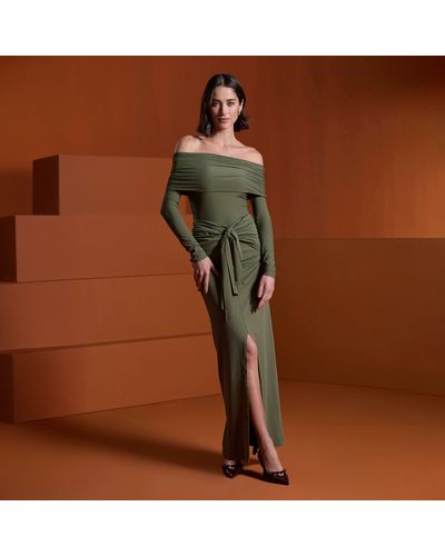 SAIA SORREL LONGA COM FENDA E AMARAÇÃO VERDE