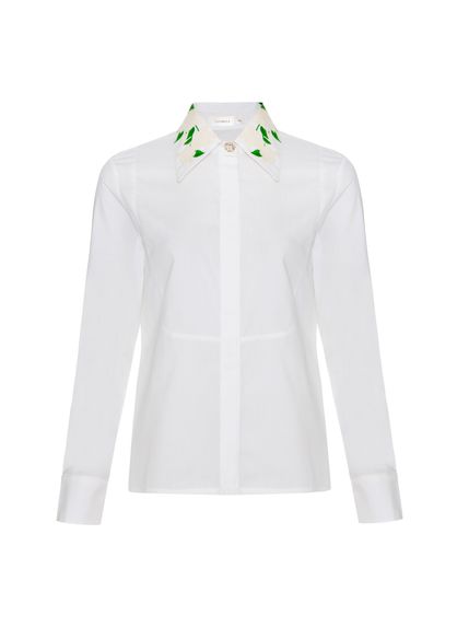 CAMISA LEONA TRICOLINE BORDADA BRANCA