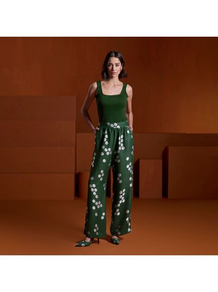 CALÇA FLOWLINE CETIM JACQUARD POÁ VERDE