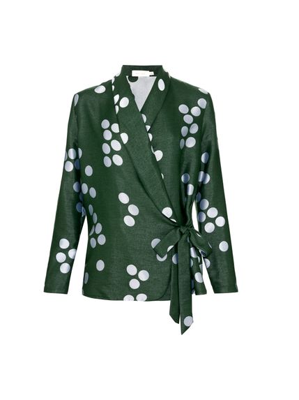 BLAZER DAVINA EM CETIM JACQUARD POA VERDE