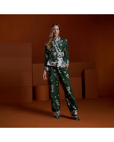 CALÇA EDITH CETIM JACQUARD VERDE