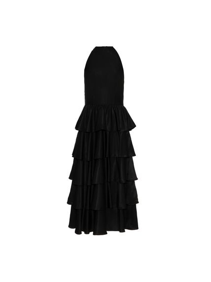 VESTIDO COAL MAXI MIDI EM TAFETÁ PRETO