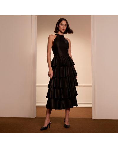 VESTIDO COAL MAXI MIDI EM TAFETÁ PRETO