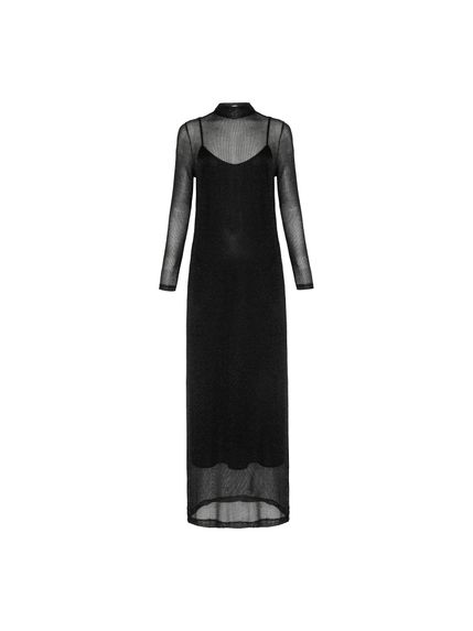 VESTIDO LUSTRE LONGO TELA BRILHO PRETO