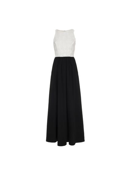 VESTIDO MYST LONGO TRAMADO FLORES PRETO