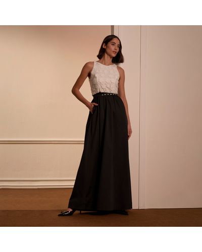 VESTIDO MYST LONGO TRAMADO FLORES PRETO