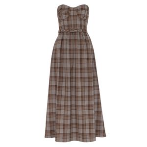 VESTIDO HEIRLOON MAXI MIDI TOMARA QUE CAIA XADREZ PRINCIPE DE GALES