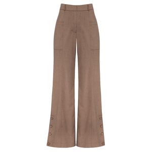 CALÇA CRESSIDA COM RECORTES E BOTÕES MARROM