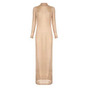 VESTIDO LUSTRE LONGO TELA BRILHO DOURADO
