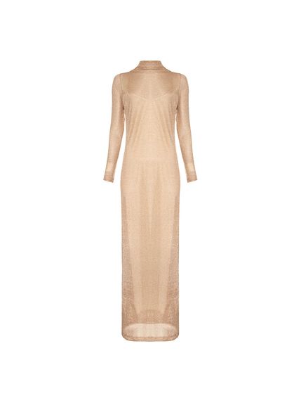 VESTIDO LUSTRE LONGO TELA BRILHO DOURADO