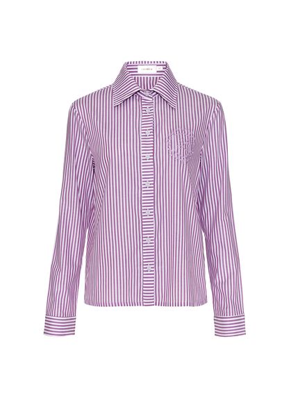 CAMISA HAZEL LISTRAS LILÁS COM BRASÃO BORDADO