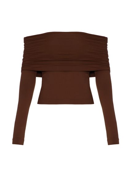 BLUSA VEVINA OMBRO A OMBRO MARROM
