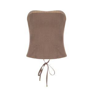 CORSET MARIKA EM ALFAIATARIA MARROM COM LUREX NA TRAMA