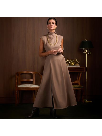VESTIDO MAISIE MAXI MIDI MARROM