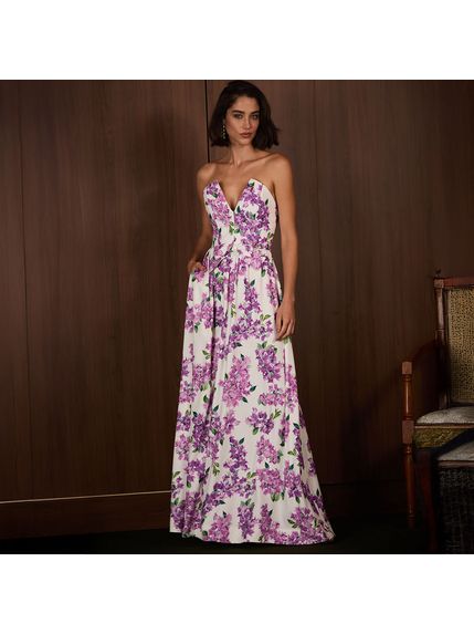 VESTIDO BOUNGAINVILLE LONGO TOMARA QUE CAIA ESTAMPADO