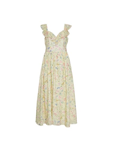 VESTIDO MAXI MIDI BOTÂNICO EM MOUSSELINE 100% ALGODÃO ESTAMPADO