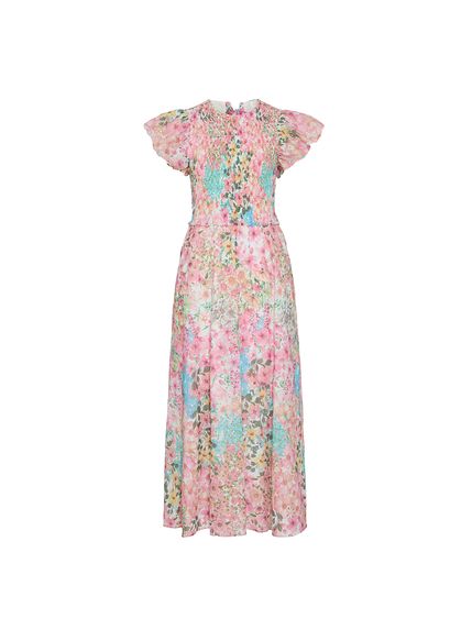 VESTIDO MAXI MIDI DUA EM LAISE 100% ALGODÃO ESTAMPADA CORPO FRENTE E COSTAS EM LASTEX