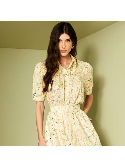 CAMISA PALOMA EM MOUSSELINE 100% ALGODÃO ESTAMPADO