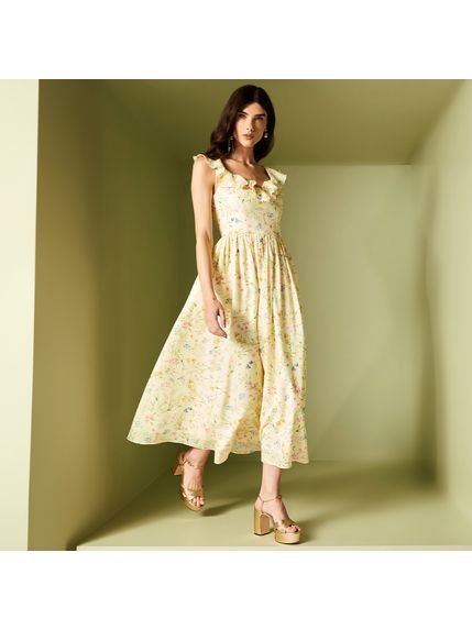 VESTIDO MAXI MIDI BOTÂNICO EM MOUSSELINE 100% ALGODÃO ESTAMPADO
