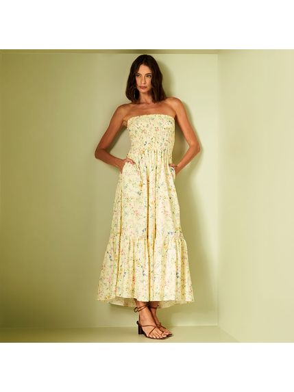 VESTIDO MAXI MIDI EASY EM MOUSSELINE 100% ALGODÃO ESTAMPADO COM LASTEX