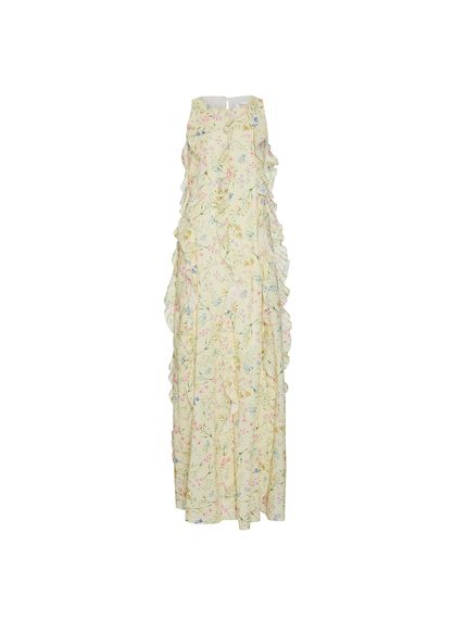 VESTIDO LONGO BRUNCH COM BABADOS EM MOUSSELINE 100% ALGODÃO ESTAMPADO