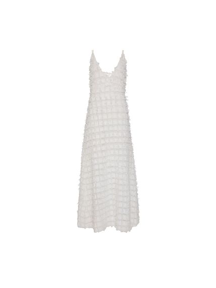 VESTIDO LONGO CELA EM TULE RELEVO BORDADO FRANZIDO