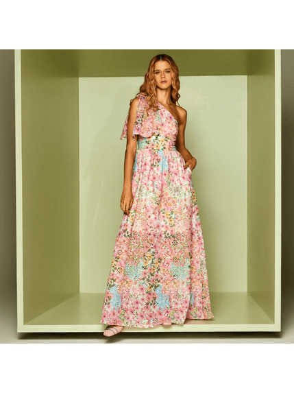 VESTIDO LONGO LU EM LAISE 100% ALGODÃO ESTAMPADA