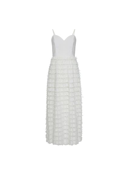 VESTIDO MAXI MIDI JOICE EM TULE RELEVO BORDADO FRANZIDO